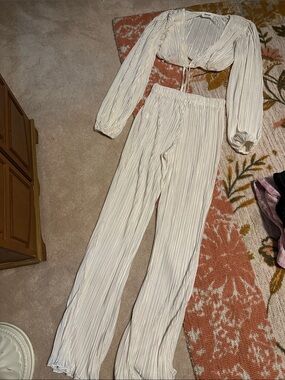 Showpo Cream Plissé Two-Piece Swim Coverup Set